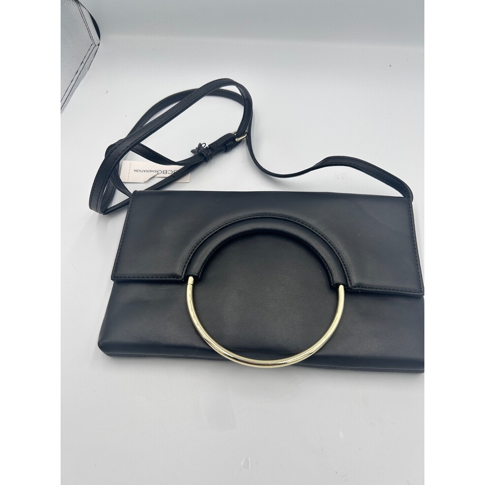 BCBGeneration Black Faux Leather Ring Handle Crossbody Bag NWT Gold Hardware